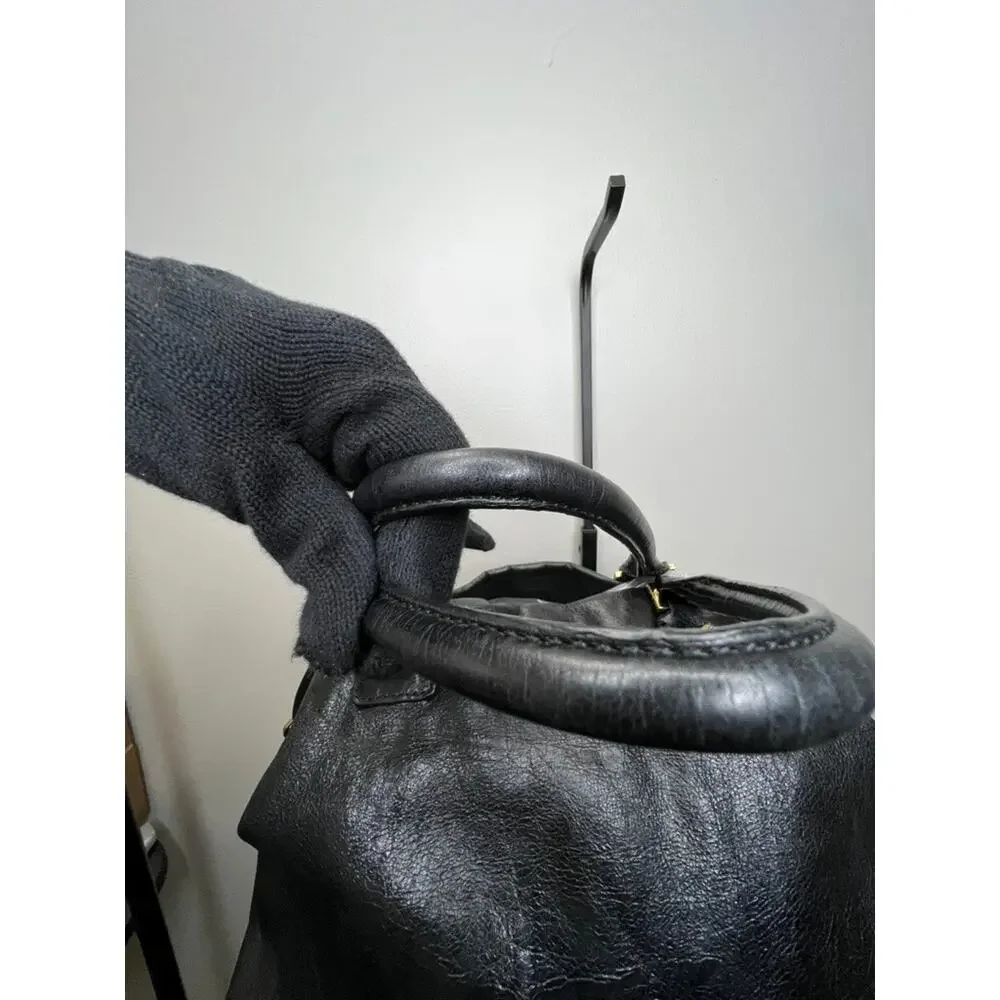 Tory Burch Black Pebbled Leather Large Slouch Tote Satchel Shoulder Bag